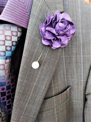 Purple Lapel pin, Fiance boutonniere, Wedding boutonniere, Tuxedo boutonniere, Purple boutonniere