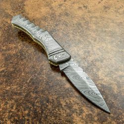 Beautiful Damascus Folding Knife Hunting Knife Unique Pocket Knife Hobby Knife Collectible Handmade knife Special Gift