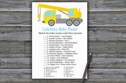 Construction Celebrity baby name game card,Crane Baby shower game printable,Fun Baby Shower Activity,Instant Download374