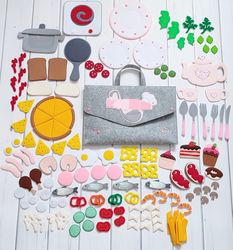 Play Food Set, Felt food breakfast, Kitchen Educational game,Cooking quiet book,Toy food for kids, Sensory book