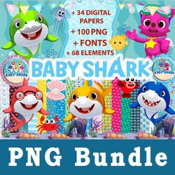 Baby Shark Png, Baby Shark Bundle Png, cliparts, Printable, Cartoon Characters