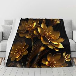 Flannel Breathable Blanket Golden Flowers 6d. 4 Sizes Blanket with a  print Golden Flowers 6d