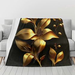 Flannel Breathable Blanket Golden Flowers 6d. 4 Sizes Blanket with a  print Golden Flowers 6d