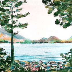 Acadia National Park Original Watercolor painting Maine Landscape Original Art 8 by 12