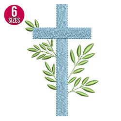 Cross with Leaves embroidery design, Machine embroidery pattern, Instant Download