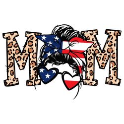 Patriotic Mom SVG PNG, American Flag Svg, Messy Bun Mom Svg, Leopard Mom Svg