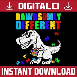 Rawrsomely Different Trex Dino Puzzle Autism Awareness Boys PNG Sublimation Design