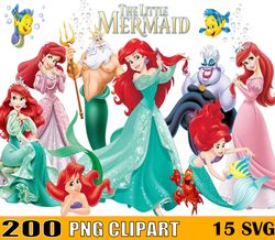 200 Little Mermaid Clipart, Little Mermaid Png, Disney Mermaid Bundle Png, Disney Png Digital Download
