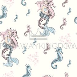 mermaid seahorse pattern vector illustration seamless pattern
