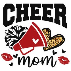Cheer Mom SVG PNG, Football Leopard Heart Svg, Leopard Glitter Red Cheerleader Svg
