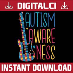 Autism Awareness Puzzle Guitar Support Proud Family Great PNG Sublimation Design