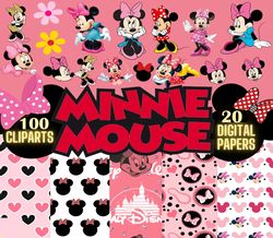 100 Png Minnie Mouse Clipart, 10 Digital Paper Minnie Mouse Png, Disney Minnie Bundle Png, Disney Png Digital Download