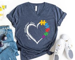 Autism V-Neck Shirt, Accept Understand Love Shirt, Autism Awareness T-Shirt, Puzzle Piece Shirt - T117