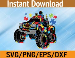 Monster Truck With Autism Puzzle Background Love Acceptance Svg, Eps, Png, Dxf, Digital Download