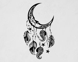 Dreamcatcher And The Moon, Amulet-Symbol To Protect The Sleeper From Evil Spirits And Disease, Wall Sticker Vinyl Decal