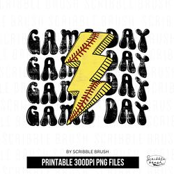 Stacked Softball Game Day Lightning Bolt Sublimation PNG Design