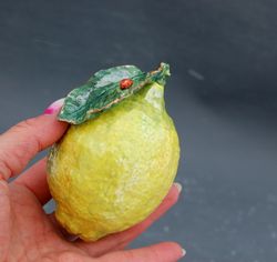 Ceramic lemon Decorative figurine Fruit decor Ladybug Botanical ceramics art friend gift Home decor