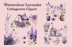 Watercolour Lavender Cottagecore Clipart, Floral Png, Lavender Monogram Png