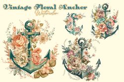 04 Files Of Vintage Floral Anchor Watercolor, Vintage Floral