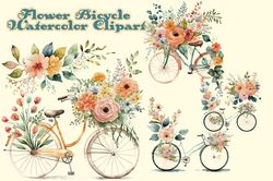 04 Files Of Flower Bicycle Watercolor Clipart, Floral Sublimation