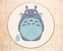 Totoro cross stitch pattern Modern cross stitch Geometric embroidery Miyazaki cross stitch PDF