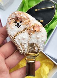 Pomeranian brooch, pet portrait, poms, dog brooch, pomeranian pin, pomeranian jewelry