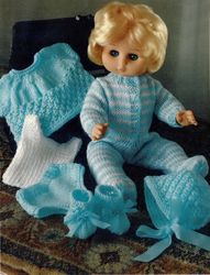 6 Pieces Baby Doll Clothes Knitting Pattern Bootees Vest Sleeping Suit Pants Angel Top Bonnet Instant Download PDF