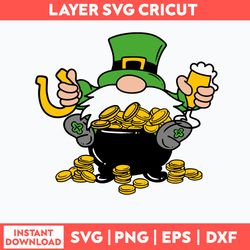 Gnome Pot Of Gold Svg, Gnome Svg, Png Dxf Eps File