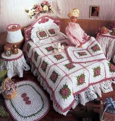 Barbie Furniture Victorian Bedroom Crochet Pattern PDF Fashion Doll Barbie Sindy Home Decor Miniature Bedroom