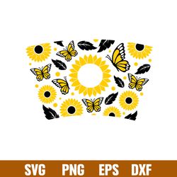 Sunflower And Butterfly Full Wrap, Sunflower And Butterfly Full Wrap Svg, Starbucks Svg, Coffee Ring Svg, Cold Cup Svg,p