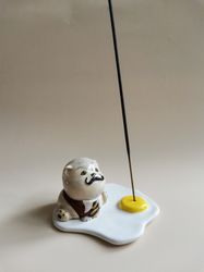 Ceramic Stand For Incense Sticks "yoga Cat Babu". Ceramic Yoga Cats From The Artists Collection