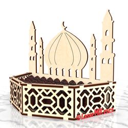 Eid Ramadhan Mubarak serving SVG laser cutting files tray, Eid snack tray, Eid Decoration, Islamic decorations laser cut