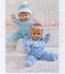 6-Piece Baby Doll Pram Set- Vintage Knitting Pattern PDF- Clothes Cardigan Sweater Dungarees- to fit doll height 12-22''