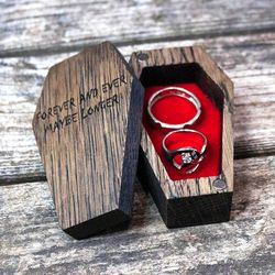 custom coffin ring box for wedding ceremony, engagement coffin storage box, rustic coffin ring box, wedding coffin box