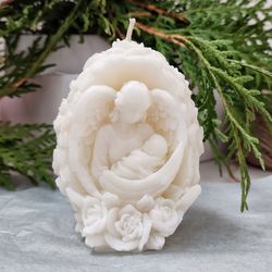 Virgin Mary Candles Statue Holding Baby Jesus Lilies Accessories Small 4 inch Catholic White Decor