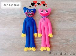 Huggy Wuggy and Kissy Missy PDF Patterns. Poppy play time roblox felt pattern. Great DIY gift for kids.