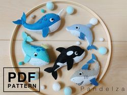 Sea animals PDF Patterns (Set of 5). DIY Narwhal/ Whale/ Dolphin/ Killer Whale/ Shark. Easy patterns with instruction.