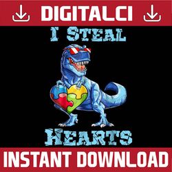 Dinosaur I Steal Hearts Autism Awareness Valentines Day PNG Sublimation Design