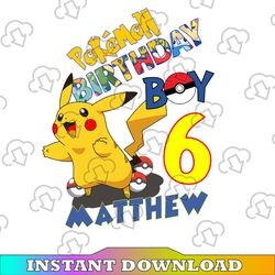 Pikachu Birthday Family Svg, Personalized Pokemon Birthday Party, Family Matching Birthday Svg, Custom Name and Age Svg