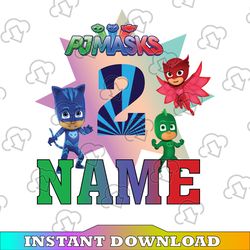 Personalized Name And Ages, PJ Masks PNG Iron On Transfer, Personalized DIY Mommy, Daddy, Birthday Girl Party Printables