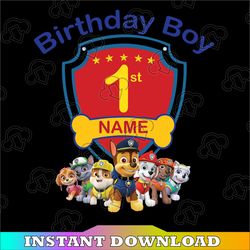 Personalized Name And Ages, Paw Patrol Chase Birthday Png, Paw Patrol Birthday Png Family Birthday Raglan Kids Family On