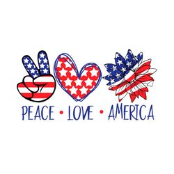 Peace Love America Hi Hand Heart Sunflower American Flag Svg