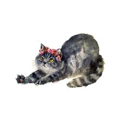 Watercolor Cute Cat With Flowers PNG, Trending PNG , Cute Cat PNG, Beauty Cat PNG, Cat PNG, Lovely Cat PNG, Cat Lovers P