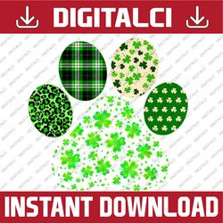 Iriish Cute Dog Paw Clovers St Patrick's Day Lucky Shamrock PNG Sublimation Designs
