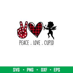 Peace Love Cupid, Peace Love Cupid Svg, Buffalo Plaid Svg, Valentines Day Svg, png,dxf,eps file