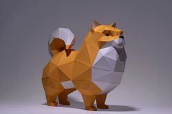 Pomeranian Dog Paper Craft, Digital Template, Origami, PDF Download DIY, Low Poly, Trophy, Sculpture, Pomeranian Model,
