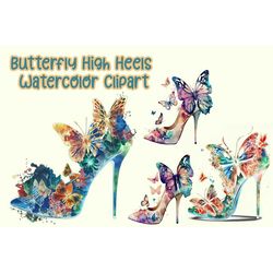 Butterfly High Heels Watercolor Clipart