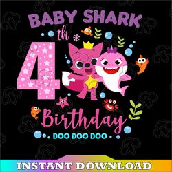 Shark 4th Birthday Svg, Girl Birthday Shark Svg Dxf Eps, Girl fourth Birthday Clipart,Four Year Old,Baby, Shark