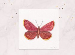 Mini painting 3x3 Red butterfly painting Mini postcard Original watercolor painting Tiny painting