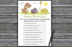 Dinosaur Nursery rhyme quiz baby shower game card,Dinosaur Baby shower games printable,Fun Baby Shower Activity-372